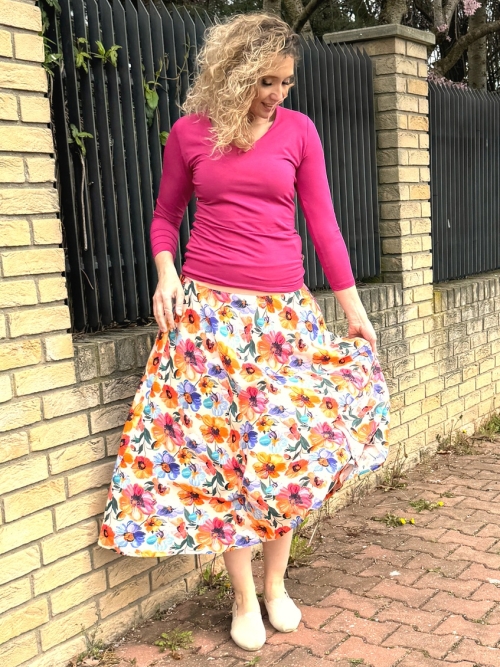 Polokolová sukně-jarní květy