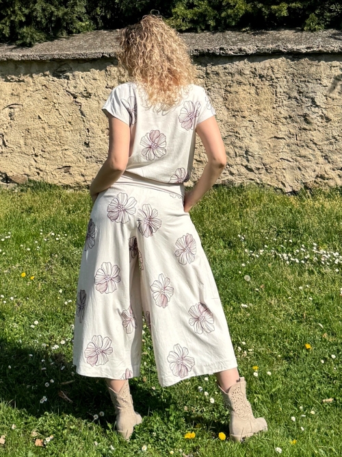 Kalhotová sukně maxi smetanová s květy