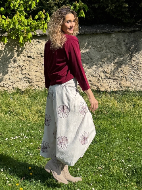 Kalhotová sukně maxi smetanová s květy