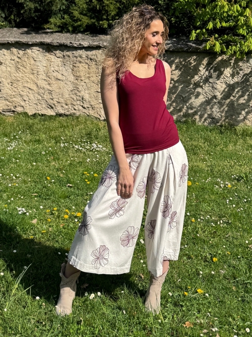 Kalhotová sukně maxi smetanová s květy