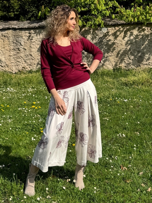 Kalhotová sukně maxi smetanová s květy