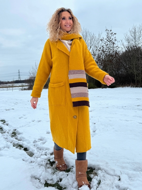 Zimní kabát pařená vlna hořčicový zateplený