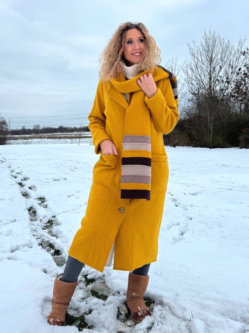 Zimní kabát pařená vlna hořčicový zateplený