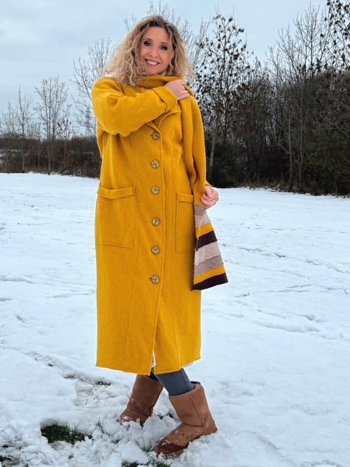 Zimní kabát pařená vlna hořčicový zateplený