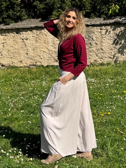 Kalhotová sukně pudrová