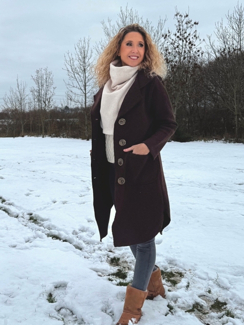 Kabát pařená vlna tmavě hnědý