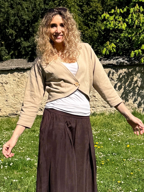 Kardigan krátký béžový pasový