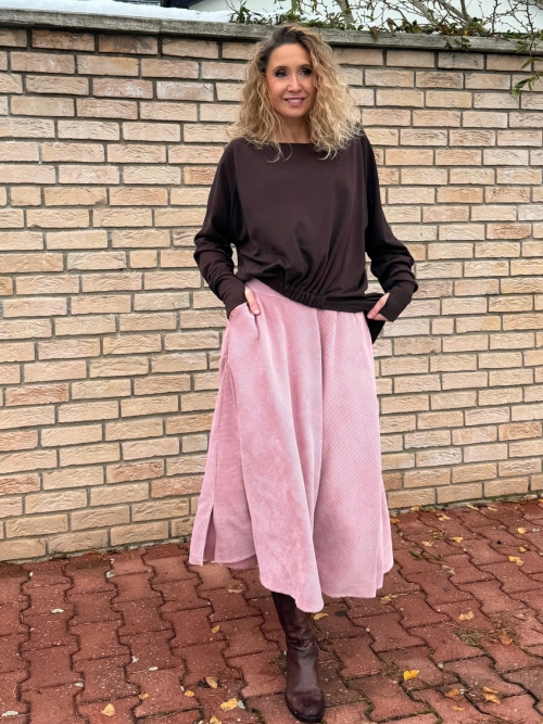 Polokolová manžestrová sukně růžová