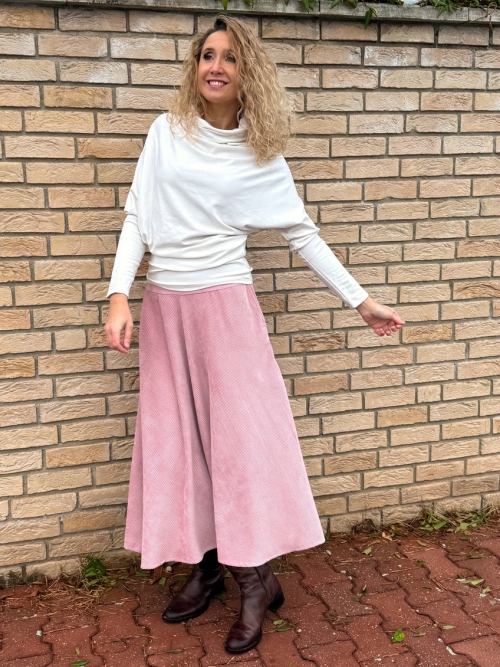 Polokolová manžestrová sukně růžová