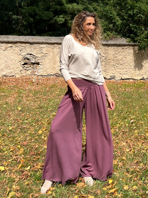 Kalhotová sukně dlouhá mauve se lnem