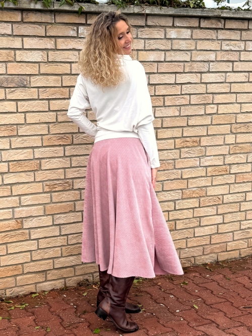 Polokolová manžestrová sukně růžová