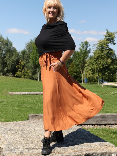 Polokolová sukně- dlouhá měděná