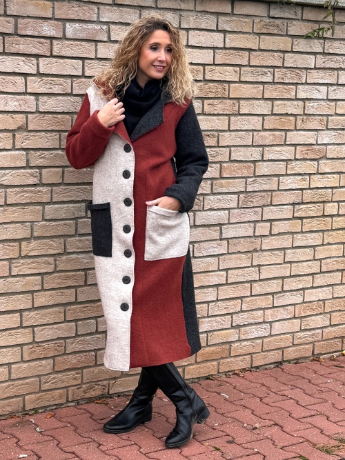 Zimní kabát pařená vlna barevný cik cak