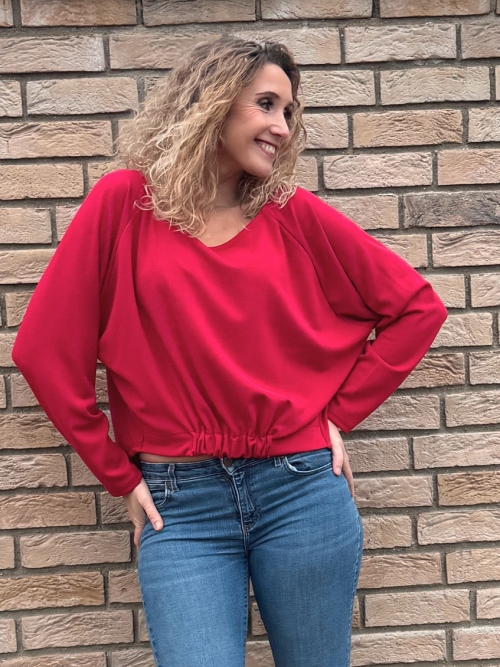 Volná tunika s gumou tmavě červená