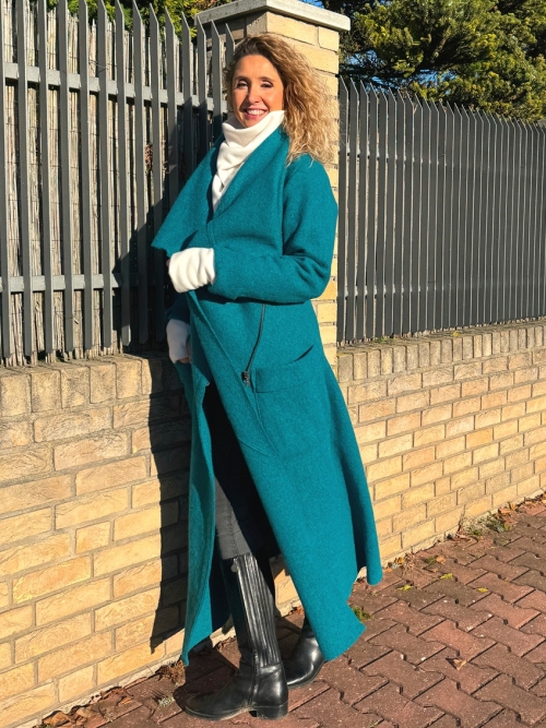 Zimní kabát pařená vlna tyrkys