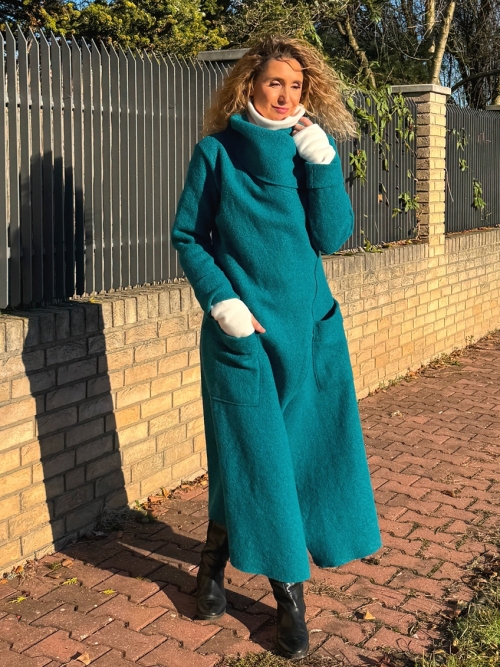 Zimní kabát pařená vlna tyrkys