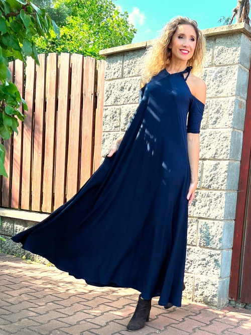 Zvonové šaty tmavě modré dlouhé