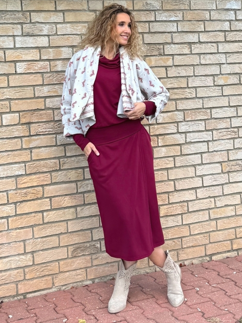 Šaty se zavinovací sukní dlouhé Burgundy
