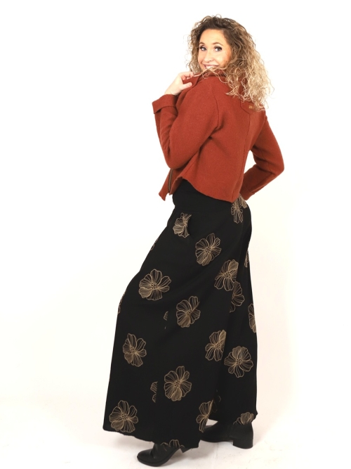 Kalhotová sukně dlouhá černá s květy