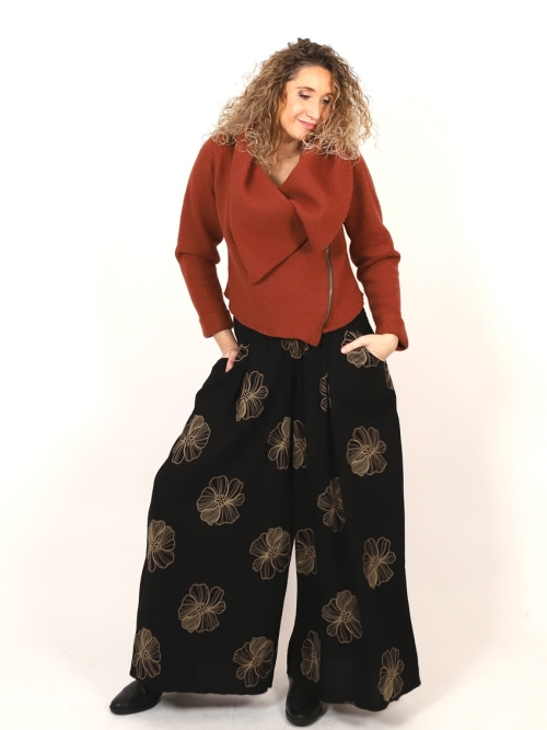 Kalhotová sukně dlouhá černá s květy