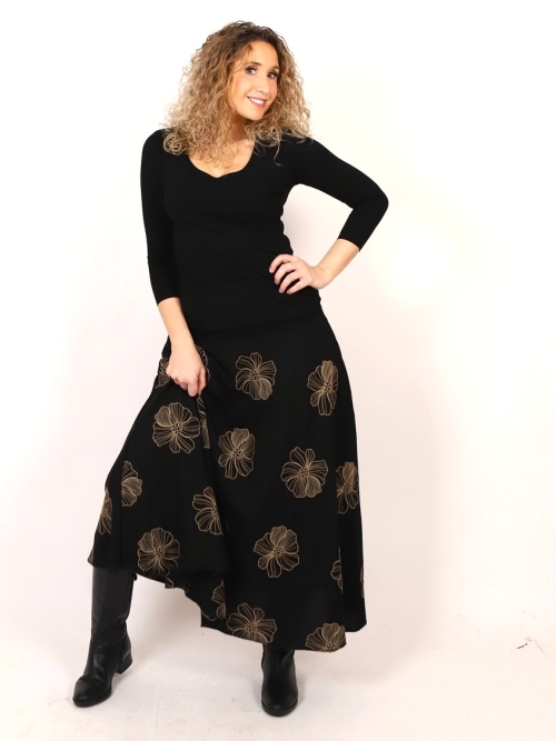 Polokolová sukně černá s květy