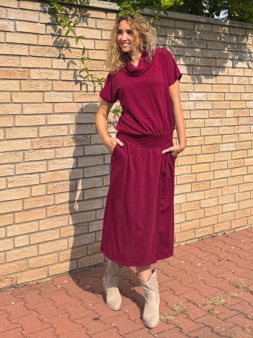 Šaty se zavinovací sukní dlouhé Burgundy