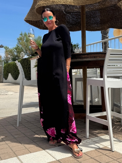Volná šatová tunika s rozparky černá